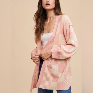 Rose Pink Checkered Women's Cardigan
